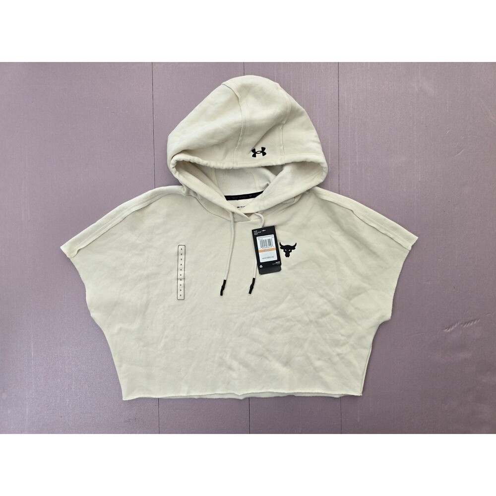 Project Rock Under Armour Hoodie Women's S Off White Fleece 1371370 Short Sleeve